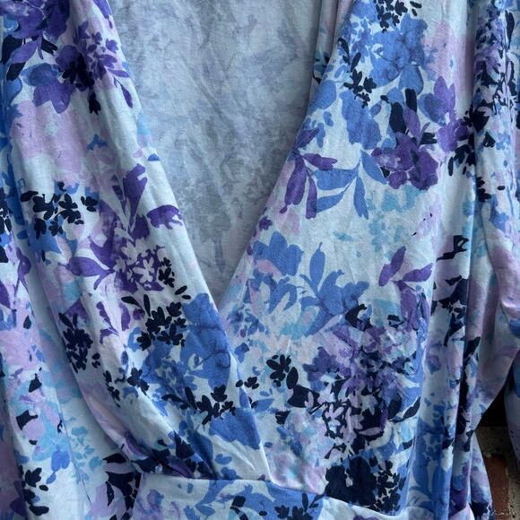 Soft Surroundings Floral Wrap Tunic Blue Purple Ruched Stretch 3X NEW - Picture 3 of 6